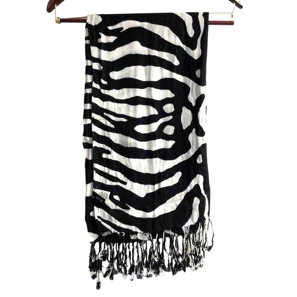 APT.9 - WOMENS BLACK/WHITE FRINCH END RECTANGLE SCARF - Picture 1 of 3
